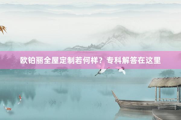 欧铂丽全屋定制若何样？专科解答在这里