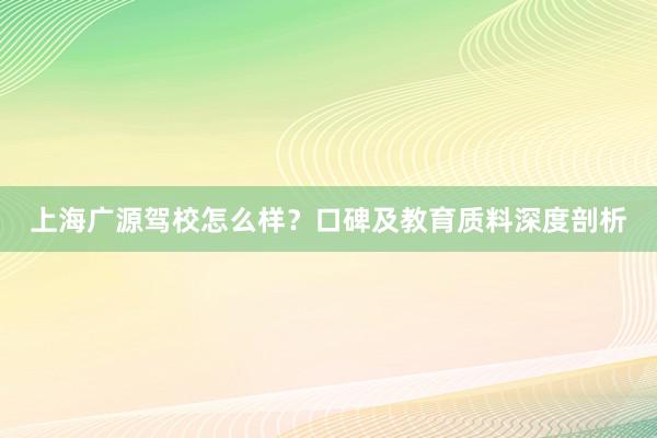 上海广源驾校怎么样？口碑及教育质料深度剖析