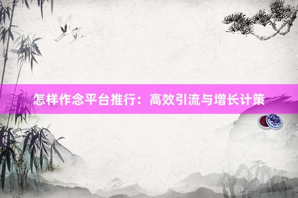 怎样作念平台推行：高效引流与增长计策